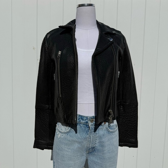 Topshop boutique ( higher end line) 2000s Black full real textured leather jcket - Picture 3 of 13
